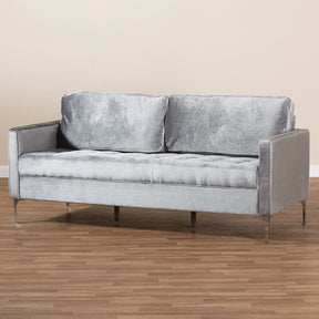 Baxton Studio Clara Modern and Contemporary Grey Velvet Fabric Upholstered 3-Seater Sofa Baxton Studio-sofas-Minimal And Modern - 7