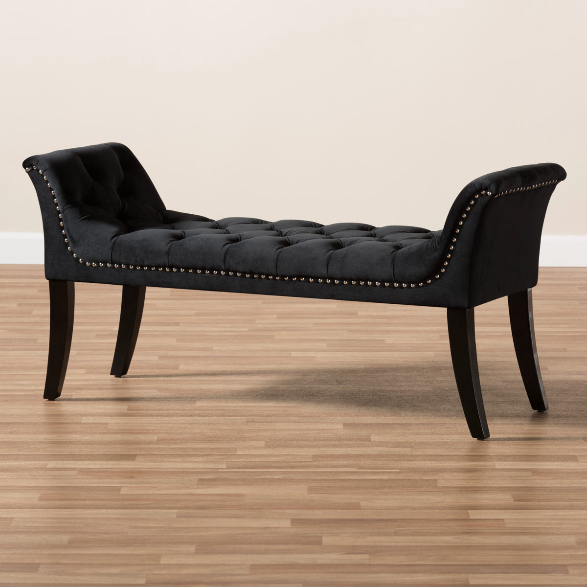 Baxton Studio Chandelle Luxe and Contemporary Black Velvet Upholstered Bench Baxton Studio-0-Minimal And Modern - 8