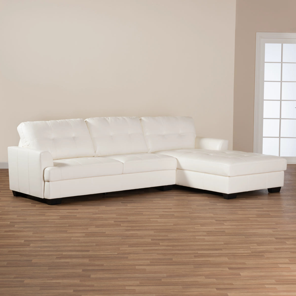 Baxton Studio Adalynn Modern and Contemporary White Faux Leather Upholstered Sectional Sofa Baxton Studio-sofas-Minimal And Modern - 5