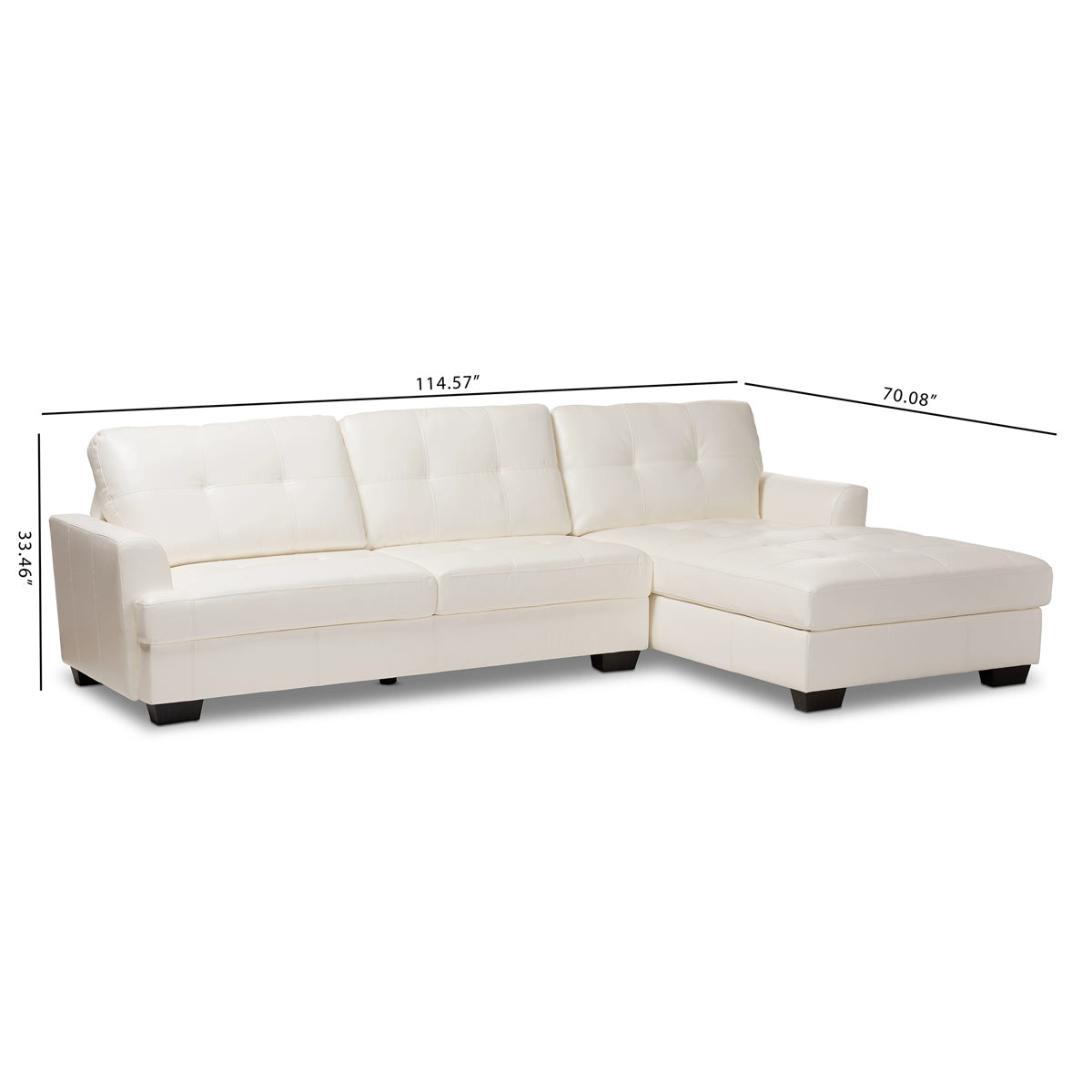 Baxton Studio Adalynn Modern and Contemporary White Faux Leather Upholstered Sectional Sofa Baxton Studio-sofas-Minimal And Modern - 6
