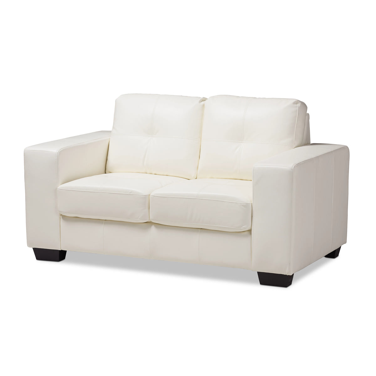 Baxton Studio Adalynn Modern and Contemporary White Faux Leather Upholstered Loveseat Baxton Studio-sofas-Minimal And Modern - 1