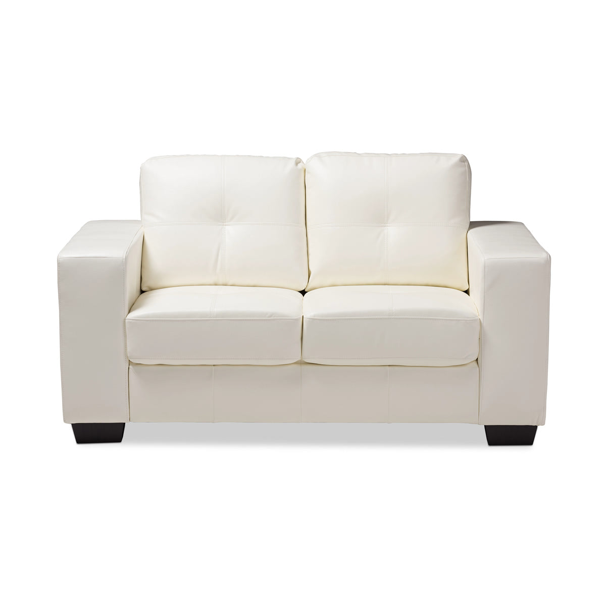 Baxton Studio Adalynn Modern and Contemporary White Faux Leather Upholstered Loveseat Baxton Studio-sofas-Minimal And Modern - 2