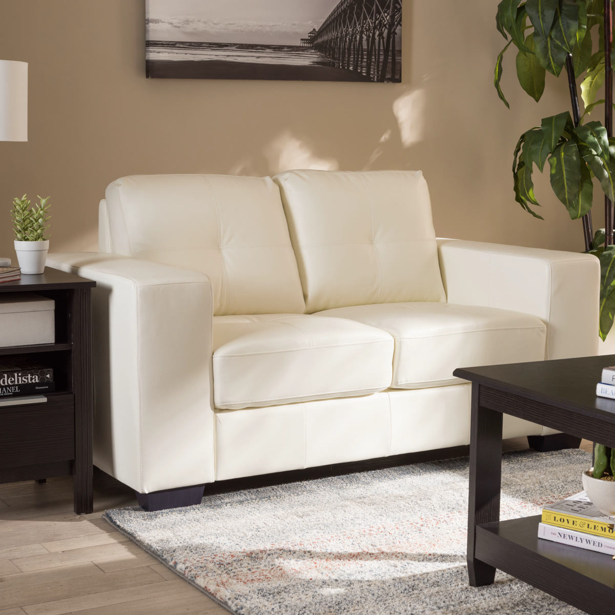 Baxton Studio Adalynn Modern and Contemporary White Faux Leather Upholstered Loveseat Baxton Studio-sofas-Minimal And Modern - 7
