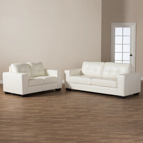 Baxton Studio Adalynn Modern and Contemporary White Faux Leather Upholstered 2-Piece Livingroom Set Baxton Studio-0-Minimal And Modern - 5