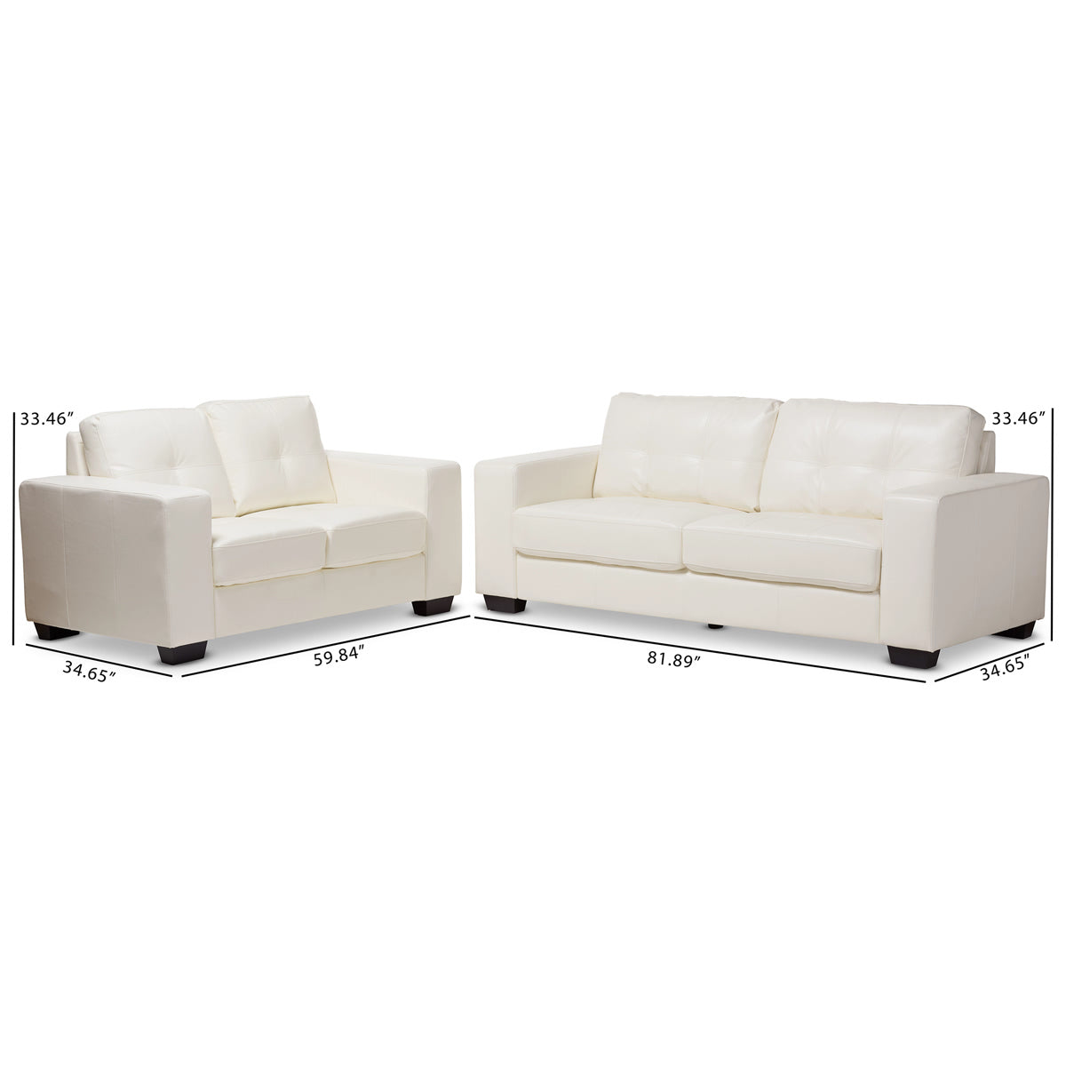 Baxton Studio Adalynn Modern and Contemporary White Faux Leather Upholstered 2-Piece Livingroom Set Baxton Studio-0-Minimal And Modern - 6