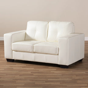 Baxton Studio Adalynn Modern and Contemporary White Faux Leather Upholstered Loveseat Baxton Studio-sofas-Minimal And Modern - 8