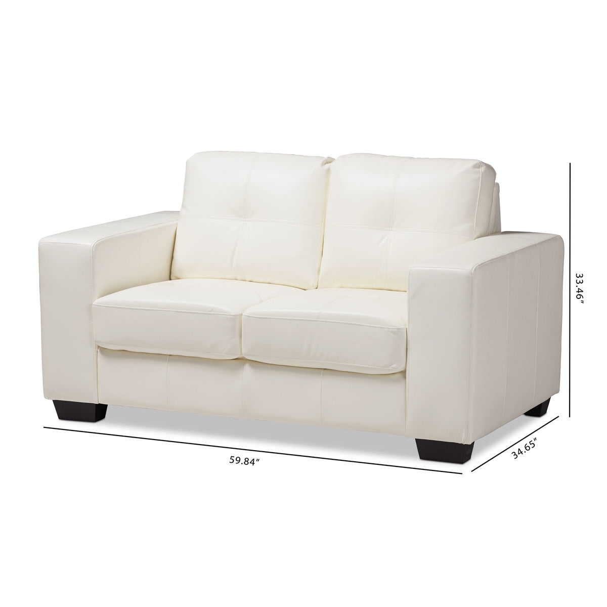 Baxton Studio Adalynn Modern and Contemporary White Faux Leather Upholstered Loveseat Baxton Studio-sofas-Minimal And Modern - 9