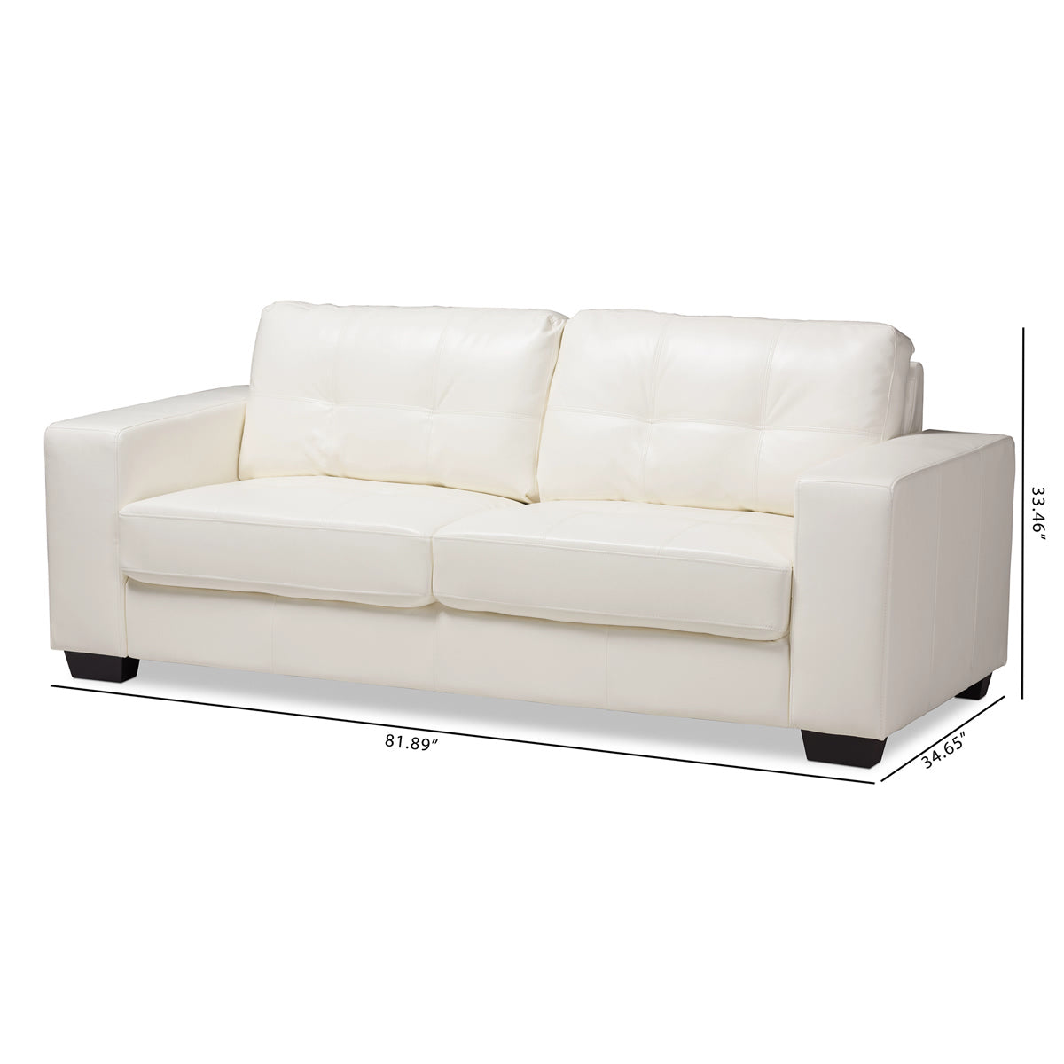 Baxton Studio Adalynn Modern and Contemporary White Faux Leather Upholstered Sofa Baxton Studio-sofas-Minimal And Modern - 9