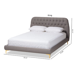 Baxton Studio Ingrid Glam and Luxe Light Grey Fabric Upholstered Gold Finished Legs Queen Size Platform Bed Baxton Studio-beds-Minimal And Modern - 2