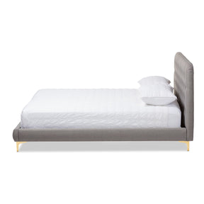 Baxton Studio Ingrid Glam and Luxe Light Grey Fabric Upholstered Gold Finished Legs Queen Size Platform Bed Baxton Studio-beds-Minimal And Modern - 3