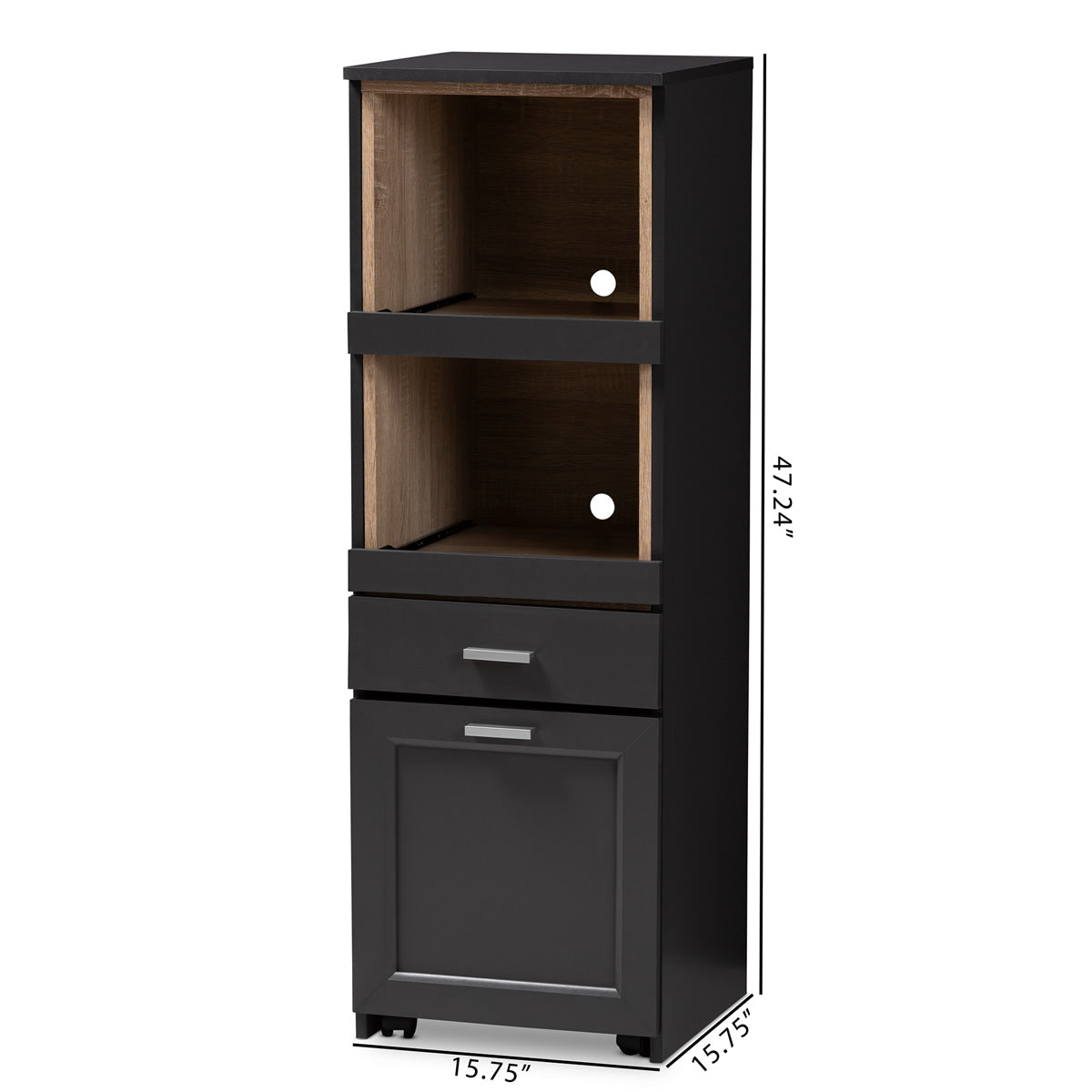 Baxton Studio Fabian Modern and Contemporary Dark Grey and Oak Brown Finished Kitchen Cabinet with Roll-Out Compartment Baxton Studio-0-Minimal And Modern - 3