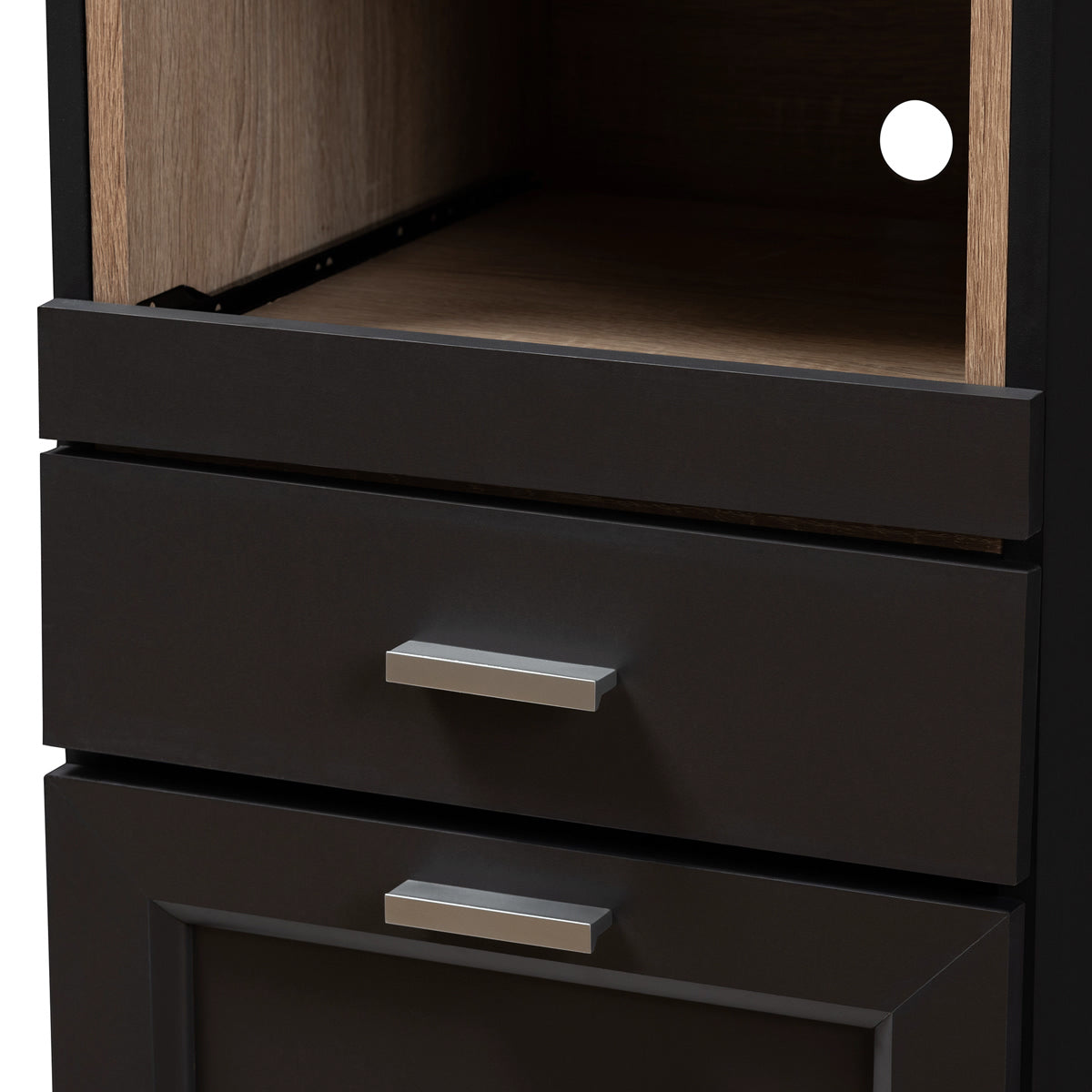 Baxton Studio Fabian Modern and Contemporary Dark Grey and Oak Brown Finished Kitchen Cabinet with Roll-Out Compartment Baxton Studio-0-Minimal And Modern - 9