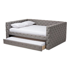 Baxton Studio Anabella Modern and Contemporary Grey Fabric Upholstered Queen Size Daybed with Trundle