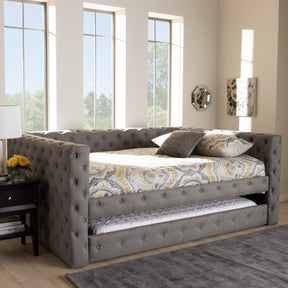 Baxton Studio Anabella Modern and Contemporary Grey Fabric Upholstered Queen Size Daybed with Trundle