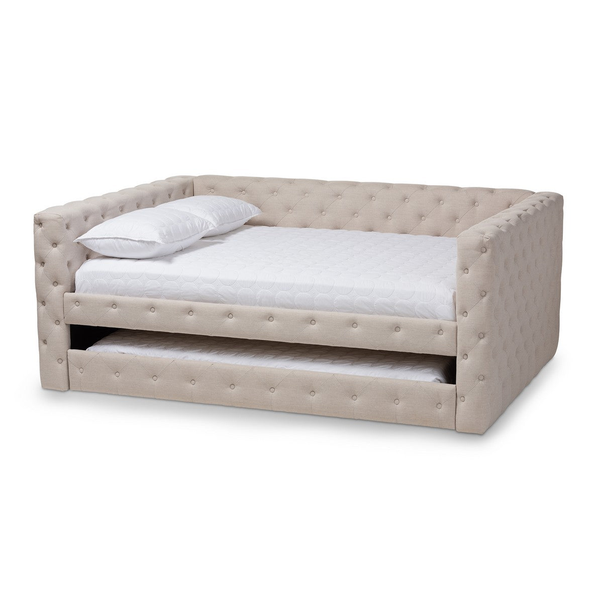 Baxton Studio Anabella Modern and Contemporary Light Beige Fabric Upholstered Queen Size Daybed with Trundle Baxton Studio-daybed-Minimal And Modern - 1