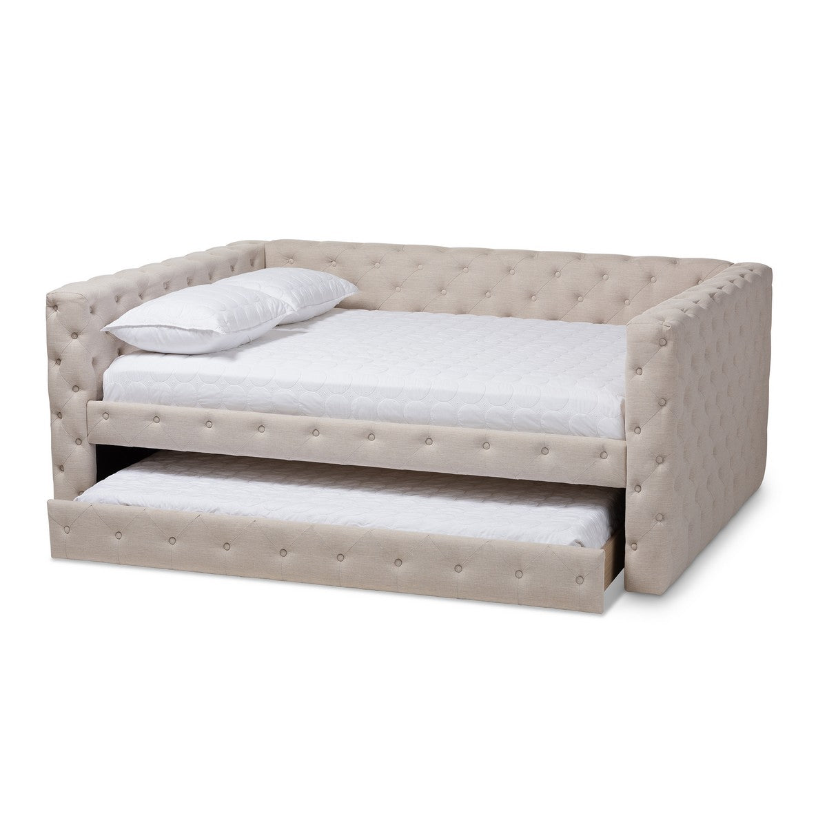 Baxton Studio Anabella Modern and Contemporary Light Beige Fabric Upholstered Queen Size Daybed with Trundle