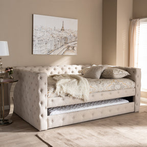 Baxton Studio Anabella Classic and Contemporary Light Beige Fabric Upholstered Full Size Daybed with Trundle