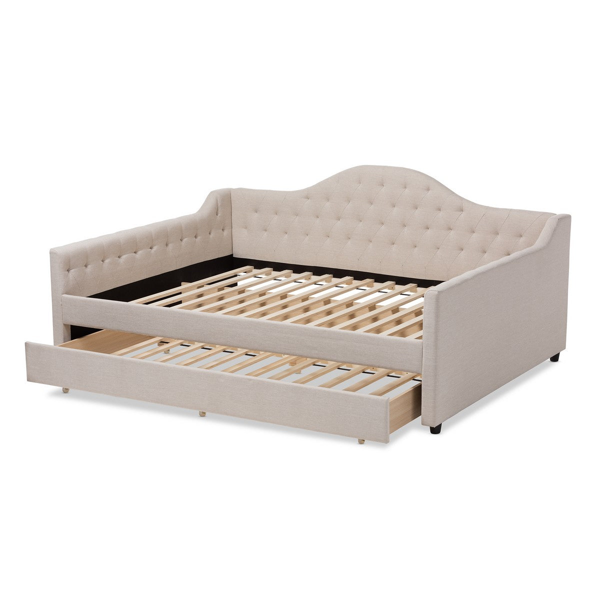 Baxton Studio Eliza Modern and Contemporary Light Beige Fabric Upholstered Queen Size Daybed with Trundle