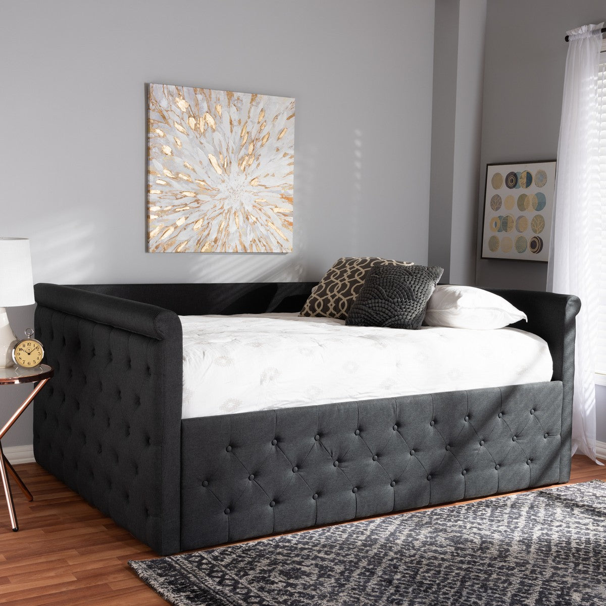 Baxton Studio Amaya Modern and Contemporary Dark Grey Fabric Upholstered Queen Size Daybed