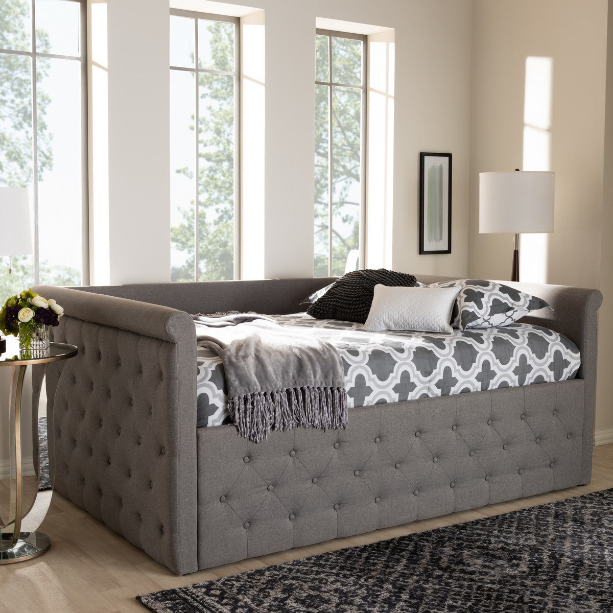 Baxton Studio Amaya Modern and Contemporary Grey Fabric Upholstered Full Size Daybed