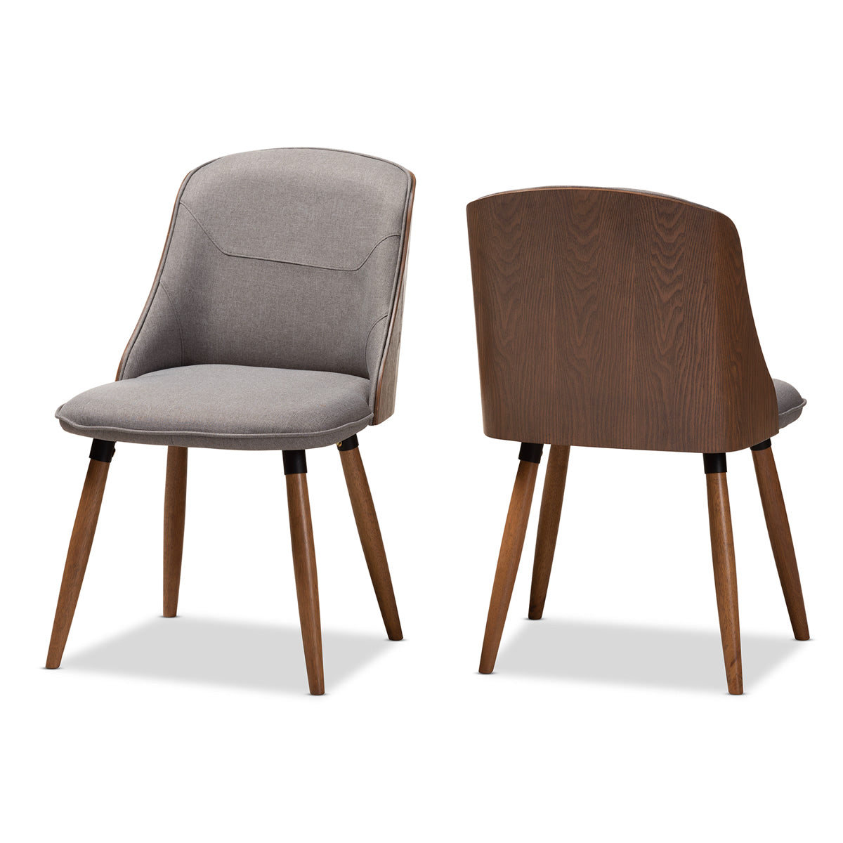 Baxton Studio Arsanio Mid-Century Modern Grey Fabric Upholstered Walnut Wood Finished Dining Chair Set of 2 Baxton Studio-dining chair-Minimal And Modern - 1