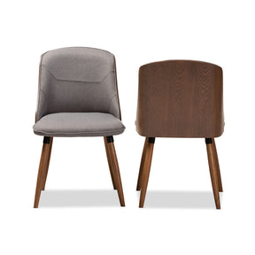 Baxton Studio Arsanio Mid-Century Modern Grey Fabric Upholstered Walnut Wood Finished Dining Chair Set of 2 Baxton Studio-dining chair-Minimal And Modern - 2