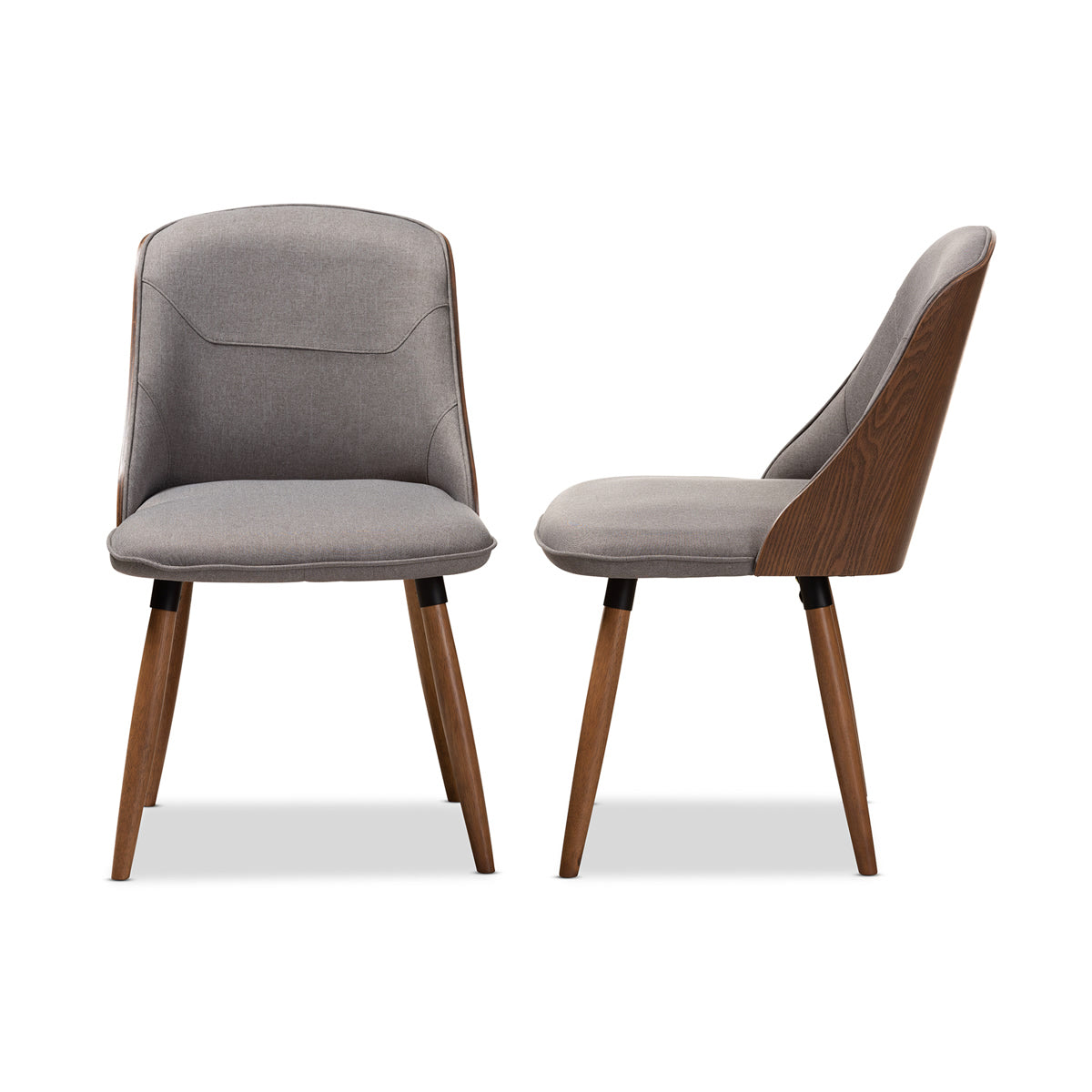 Baxton Studio Arsanio Mid-Century Modern Grey Fabric Upholstered Walnut Wood Finished Dining Chair Set of 2 Baxton Studio-dining chair-Minimal And Modern - 3