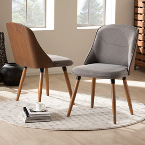 Baxton Studio Arsanio Mid-Century Modern Grey Fabric Upholstered Walnut Wood Finished Dining Chair Set of 2 Baxton Studio-dining chair-Minimal And Modern - 6