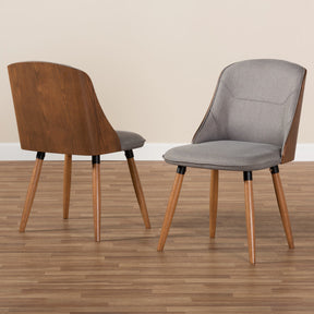 Baxton Studio Arsanio Mid-Century Modern Grey Fabric Upholstered Walnut Wood Finished Dining Chair Set of 2 Baxton Studio-dining chair-Minimal And Modern - 7