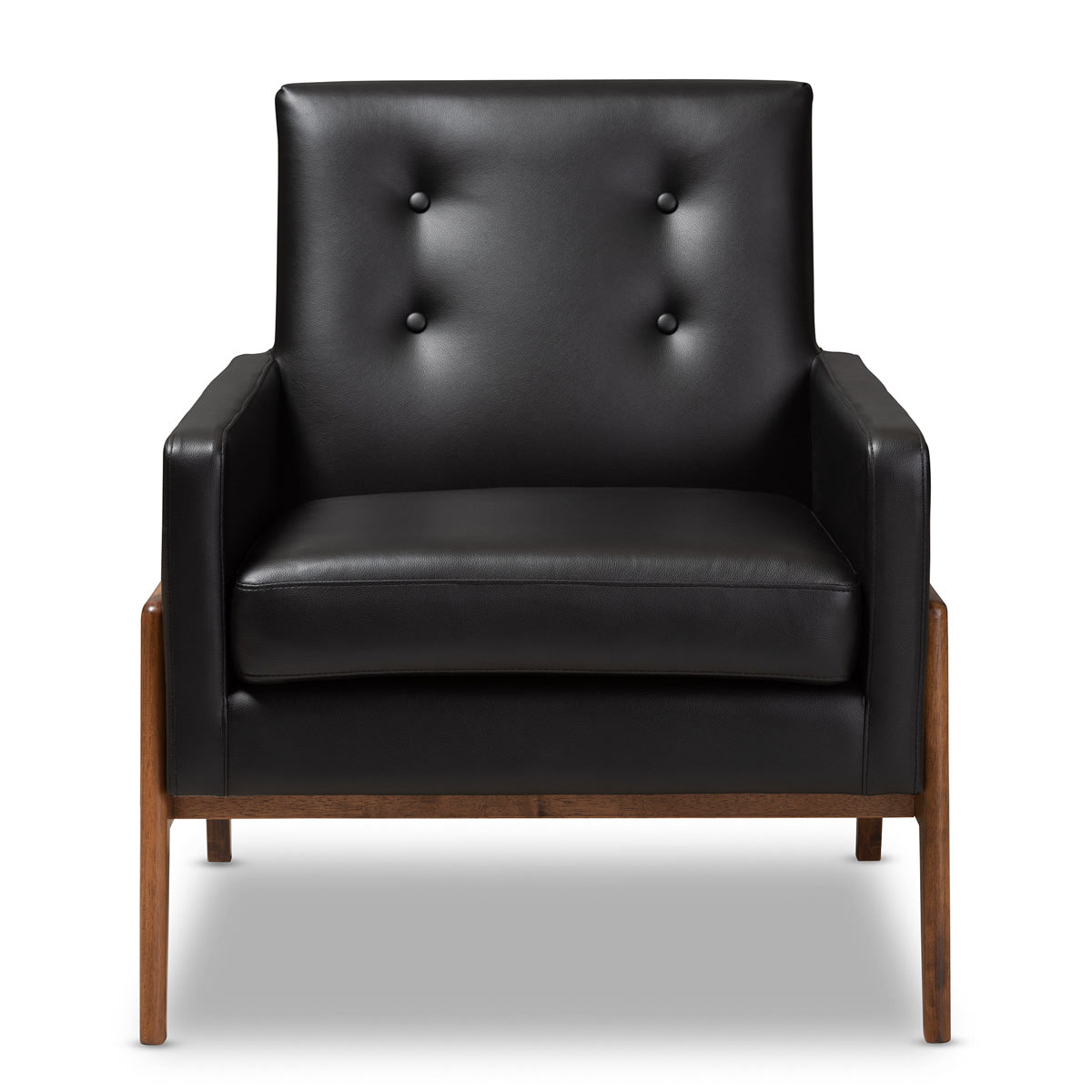 Baxton Studio Perris Mid-Century Modern Black Faux Leather Upholstered Walnut Wood Lounge Chair Baxton Studio-chairs-Minimal And Modern - 2