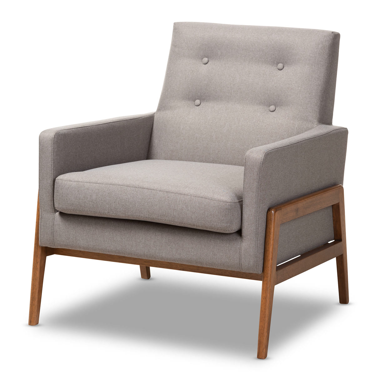 Baxton Studio Perris Mid-Century Modern Grey Fabric Upholstered Walnut Wood Lounge Chair Baxton Studio-chairs-Minimal And Modern - 1