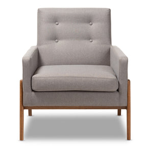 Baxton Studio Perris Mid-Century Modern Grey Fabric Upholstered Walnut Wood Lounge Chair Baxton Studio-chairs-Minimal And Modern - 2