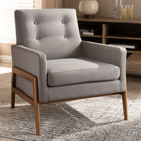 Baxton Studio Perris Mid-Century Modern Grey Fabric Upholstered Walnut Wood Lounge Chair Baxton Studio-chairs-Minimal And Modern - 7