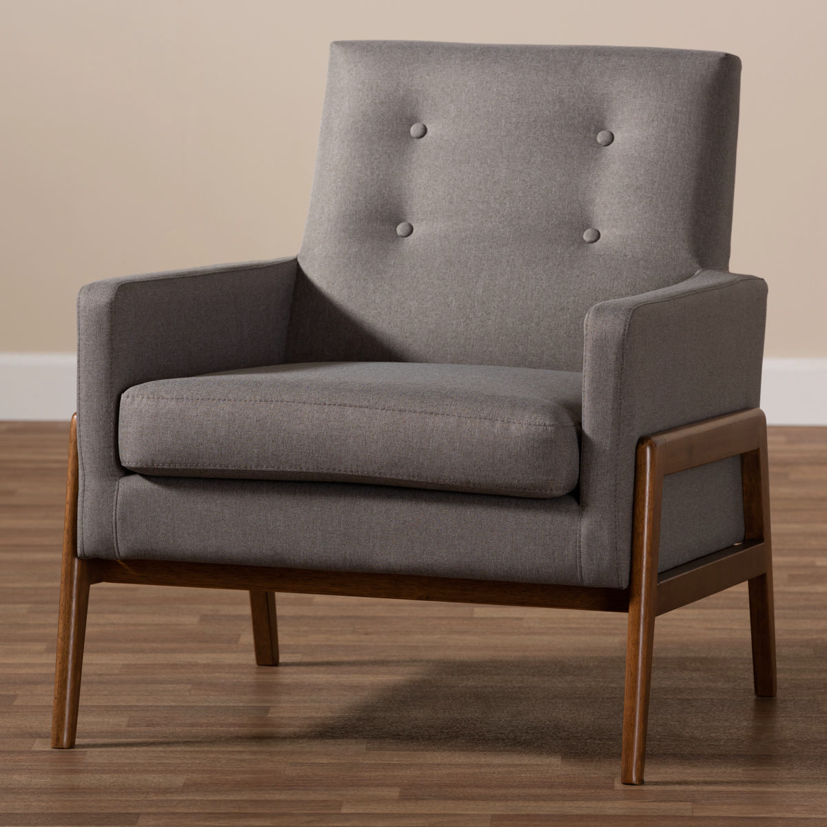 Baxton Studio Perris Mid-Century Modern Grey Fabric Upholstered Walnut Wood Lounge Chair Baxton Studio-chairs-Minimal And Modern - 8