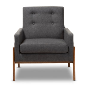 Baxton Studio Perris Mid-Century Modern Dark Grey Fabric Upholstered Walnut Wood Lounge Chair Baxton Studio-chairs-Minimal And Modern - 2