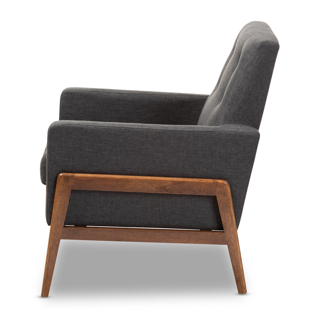 Baxton Studio Perris Mid-Century Modern Dark Grey Fabric Upholstered Walnut Wood Lounge Chair Baxton Studio-chairs-Minimal And Modern - 3