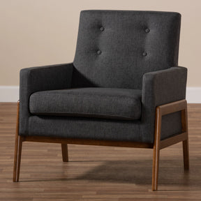 Baxton Studio Perris Mid-Century Modern Dark Grey Fabric Upholstered Walnut Wood Lounge Chair Baxton Studio-chairs-Minimal And Modern - 8