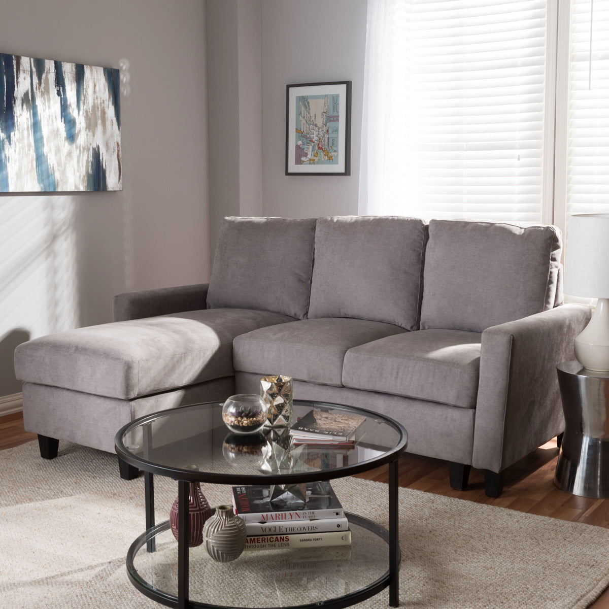 Baxton Studio Greyson Modern And Contemporary Light Grey Fabric Upholstered Reversible Sectional Sofa Baxton Studio-sofas-Minimal And Modern - 4