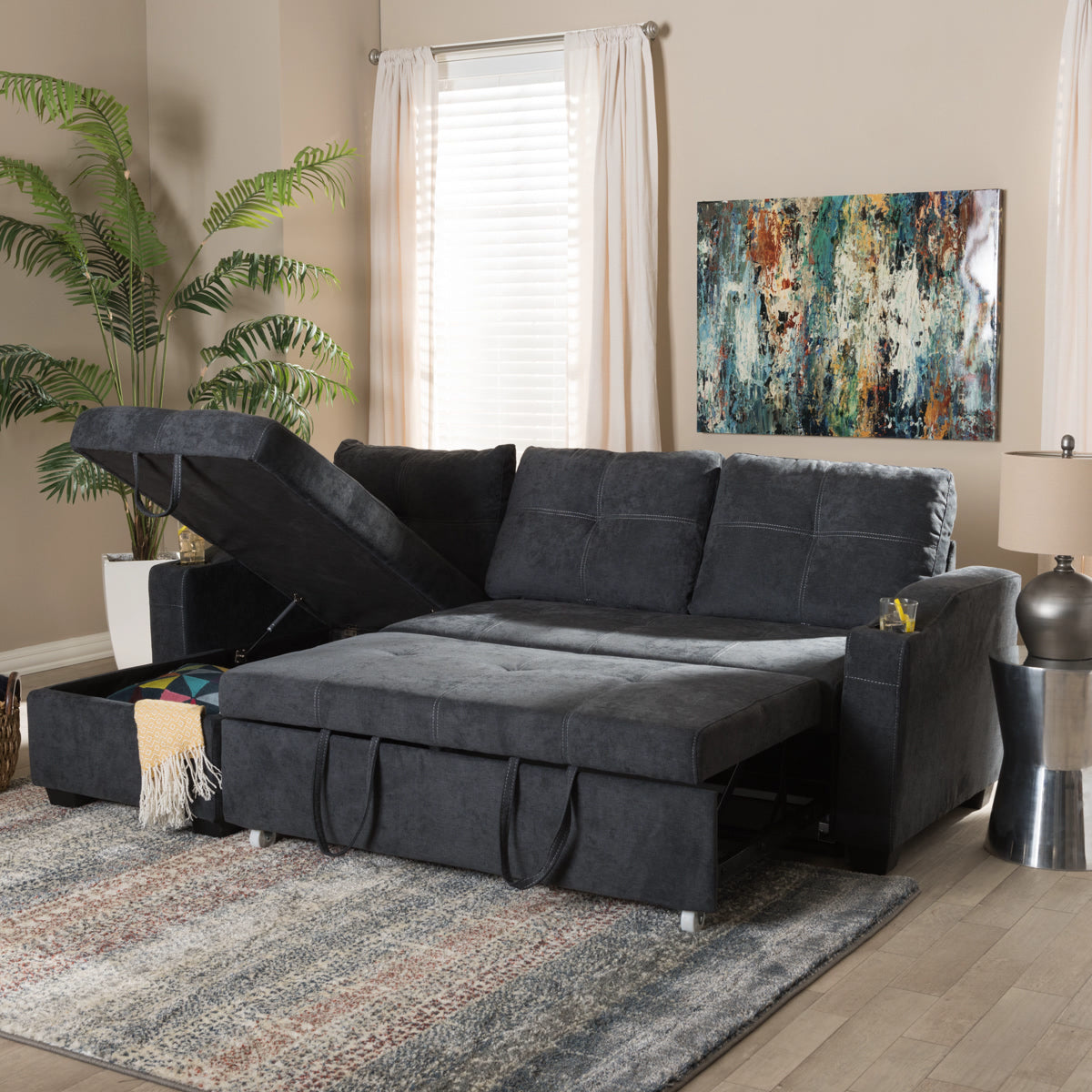Baxton Studio Lianna Modern and Contemporary Dark Grey Fabric Upholstered Sectional Sofa Baxton Studio-sofas-Minimal And Modern - 6