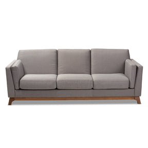 Baxton Studio Sava Mid-Century Modern Grey Fabric Upholstered Walnut Wood 3-Seater Sofa Baxton Studio-sofas-Minimal And Modern - 2