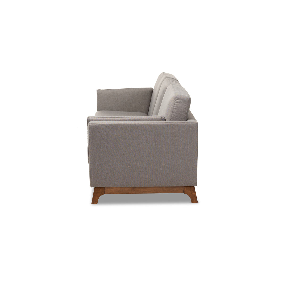 Baxton Studio Sava Mid-Century Modern Grey Fabric Upholstered Walnut Wood 3-Seater Sofa Baxton Studio-sofas-Minimal And Modern - 3