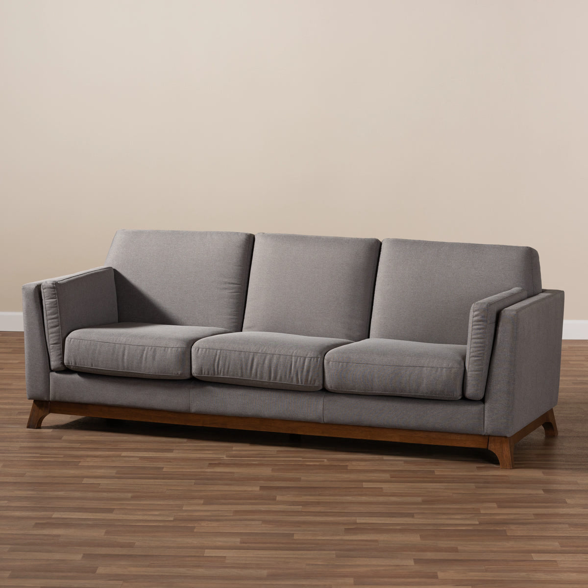 Baxton Studio Sava Mid-Century Modern Grey Fabric Upholstered Walnut Wood 3-Seater Sofa Baxton Studio-sofas-Minimal And Modern - 8