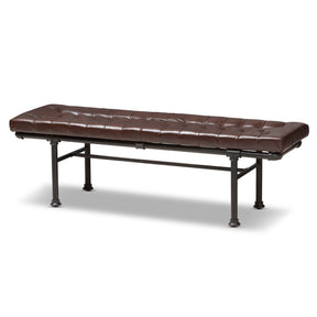 Baxton Studio Zelie Rustic and Industrial Brown Faux Leather Upholstered Bench Baxton Studio-benches-Minimal And Modern - 1