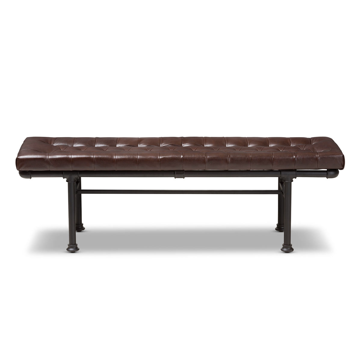 Baxton Studio Zelie Rustic and Industrial Brown Faux Leather Upholstered Bench Baxton Studio-benches-Minimal And Modern - 2