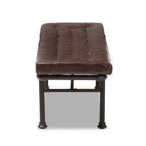 Baxton Studio Zelie Rustic and Industrial Brown Faux Leather Upholstered Bench Baxton Studio-benches-Minimal And Modern - 3