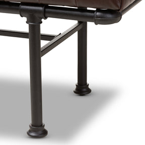 Baxton Studio Zelie Rustic and Industrial Brown Faux Leather Upholstered Bench Baxton Studio-benches-Minimal And Modern - 5
