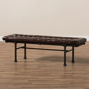 Baxton Studio Zelie Rustic and Industrial Brown Faux Leather Upholstered Bench Baxton Studio-benches-Minimal And Modern - 7