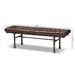 Baxton Studio Zelie Rustic and Industrial Brown Faux Leather Upholstered Bench Baxton Studio-benches-Minimal And Modern - 8
