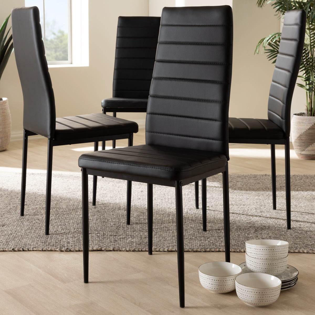 Baxton Studio Armand Modern and Contemporary Black Faux Leather Upholstered Dining Chair (Set of 4) Baxton Studio-dining chair-Minimal And Modern - 3