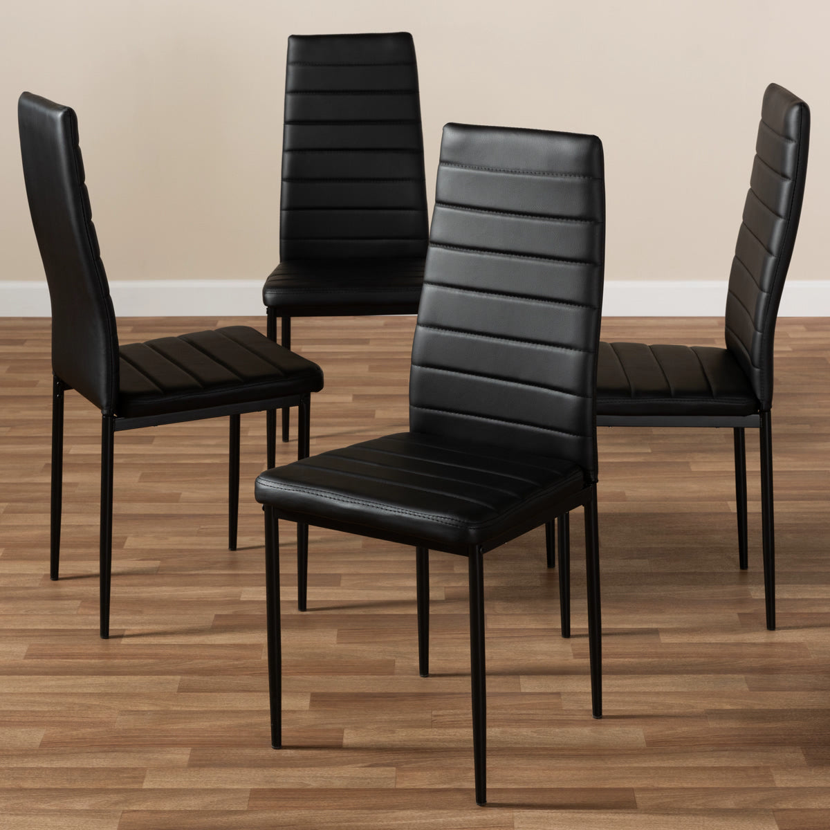 Baxton Studio Armand Modern and Contemporary Black Faux Leather Upholstered Dining Chair (Set of 4) Baxton Studio-dining chair-Minimal And Modern - 4